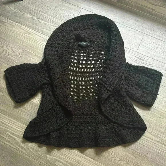 🔥Iris Setlakwe🔥 | Black wool blend chunky knit cardigan quarter sleeve - Picture 1 of 12